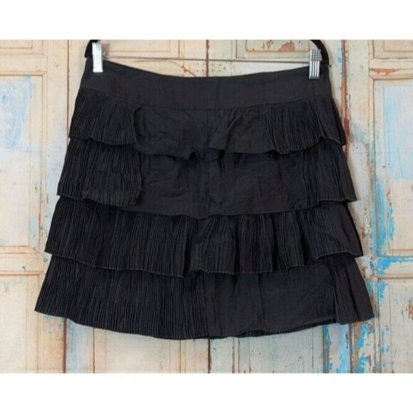Gap Womens 10 Black Mini Skirt Solid Elastic Waist Zip Closure Ruffles Straight - Picture 2 of 9